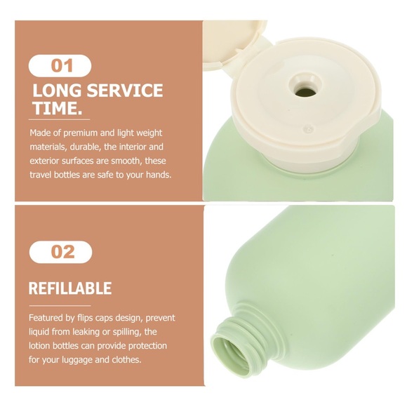 NEW! 2pcs Squeeze Bottles, Travel Bottles, Refillable Lotion Bottles, Flip Tops - Picture 3 of 10